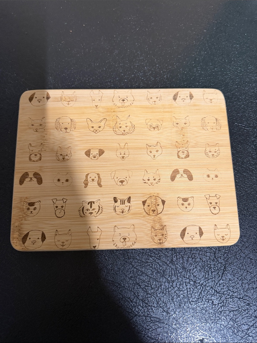 Bamboo Small Pets Tray with Laser-Etched Pet Faces - Natural
